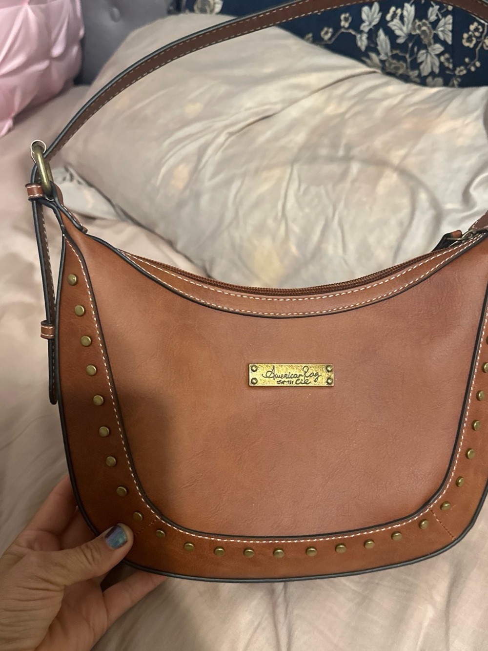 American Rag Brown Shoulder Bag with White Stitching
